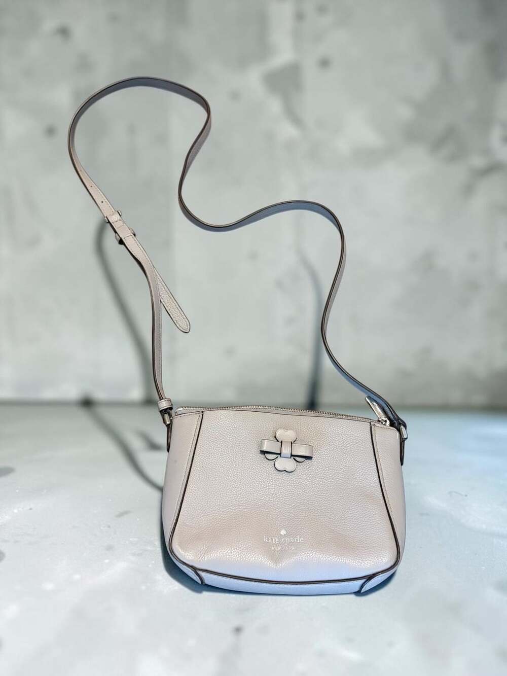 Kate Spade New York Talia Grey Pebbled Leather Zip Crossbody Bag